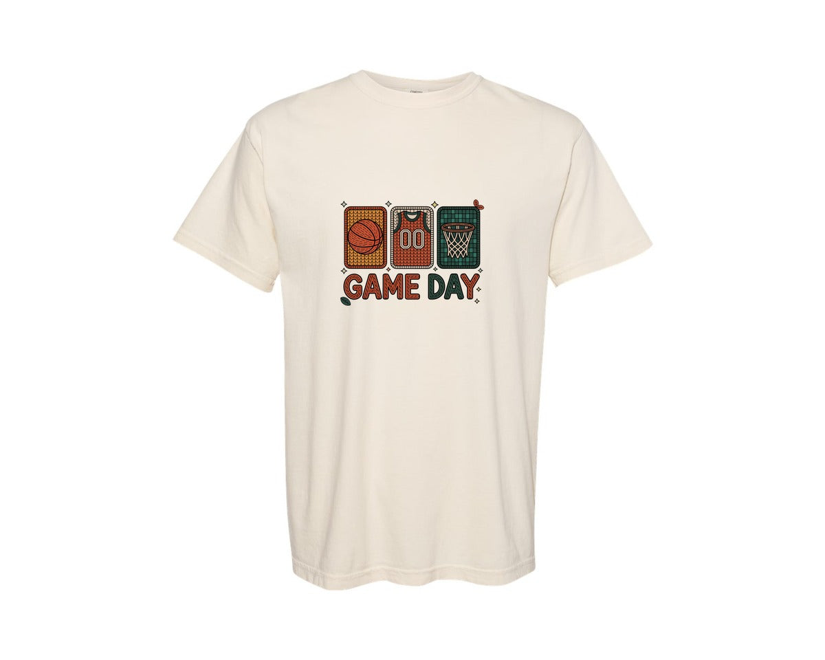 brand:Comfort Colors|color:Ivory|Game Day Basketball Faux Yarn Game 3 Graphic T-Shirt