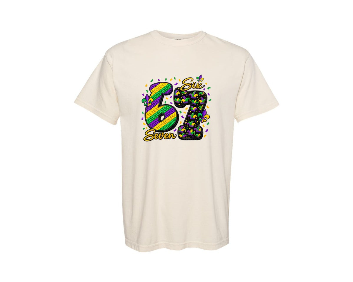 brand:Comfort Colors|color:Ivory|Faux Crochet 67 Mardi Gras Graphic T-Shirt