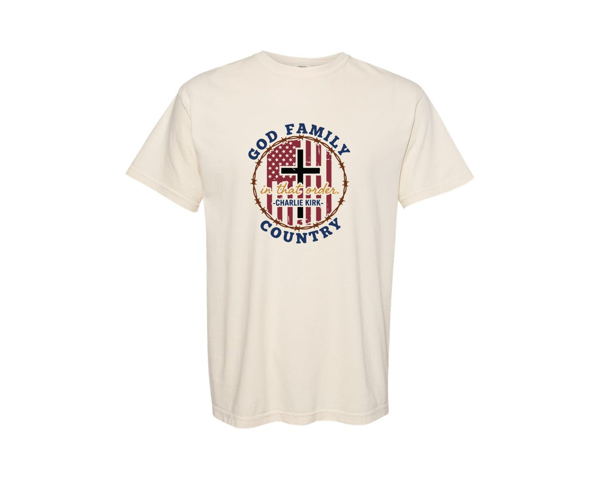 brand:Comfort Colors|color:Ivory|God Family Country In That Order Graphic T-Shirt
