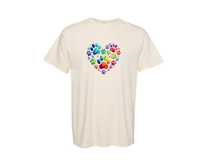 brand:Comfort Colors|color:Ivory|Watercolor Paw Print Heart Art Graphic T-Shirt