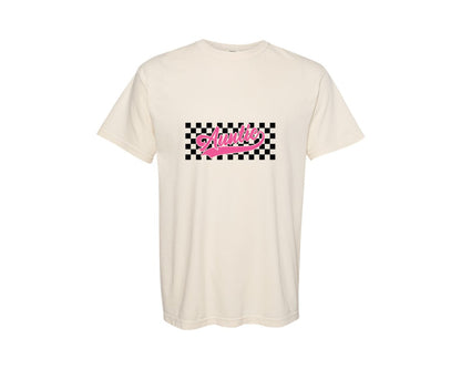 brand:Comfort Colors|color:Ivory|Aunt Retro Auntie Checkered Auntie Graphic T-Shirt