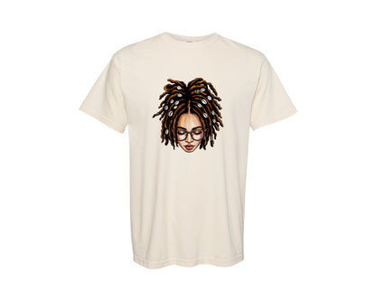 brand:Comfort Colors|color:Ivory|Afro Locs Messy Bun Graphic T-Shirt