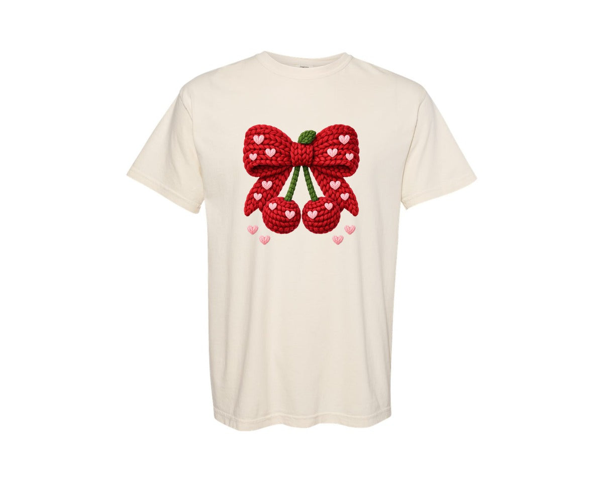 brand:Comfort Colors|color:Ivory|Crochet Valentine Day Cherry 2 Graphic T-Shirt