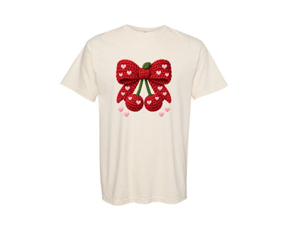 brand:Comfort Colors|color:Ivory|Crochet Valentine Day Cherry 2 Graphic T-Shirt