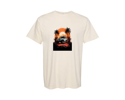 brand:Comfort Colors|color:Ivory|Tropical Car Sunset Graphic T-Shirt