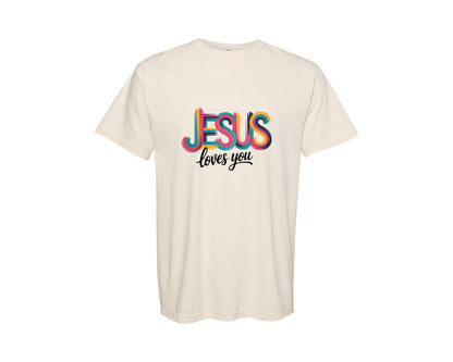 brand:Comfort Colors|color:Ivory|Christian Jesus Loves You Neon 4 Graphic T-Shirt