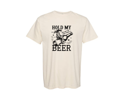 brand:Comfort Colors|color:Ivory|Hold My Beer Retro Western Cowgirl Graphic T-Shirt