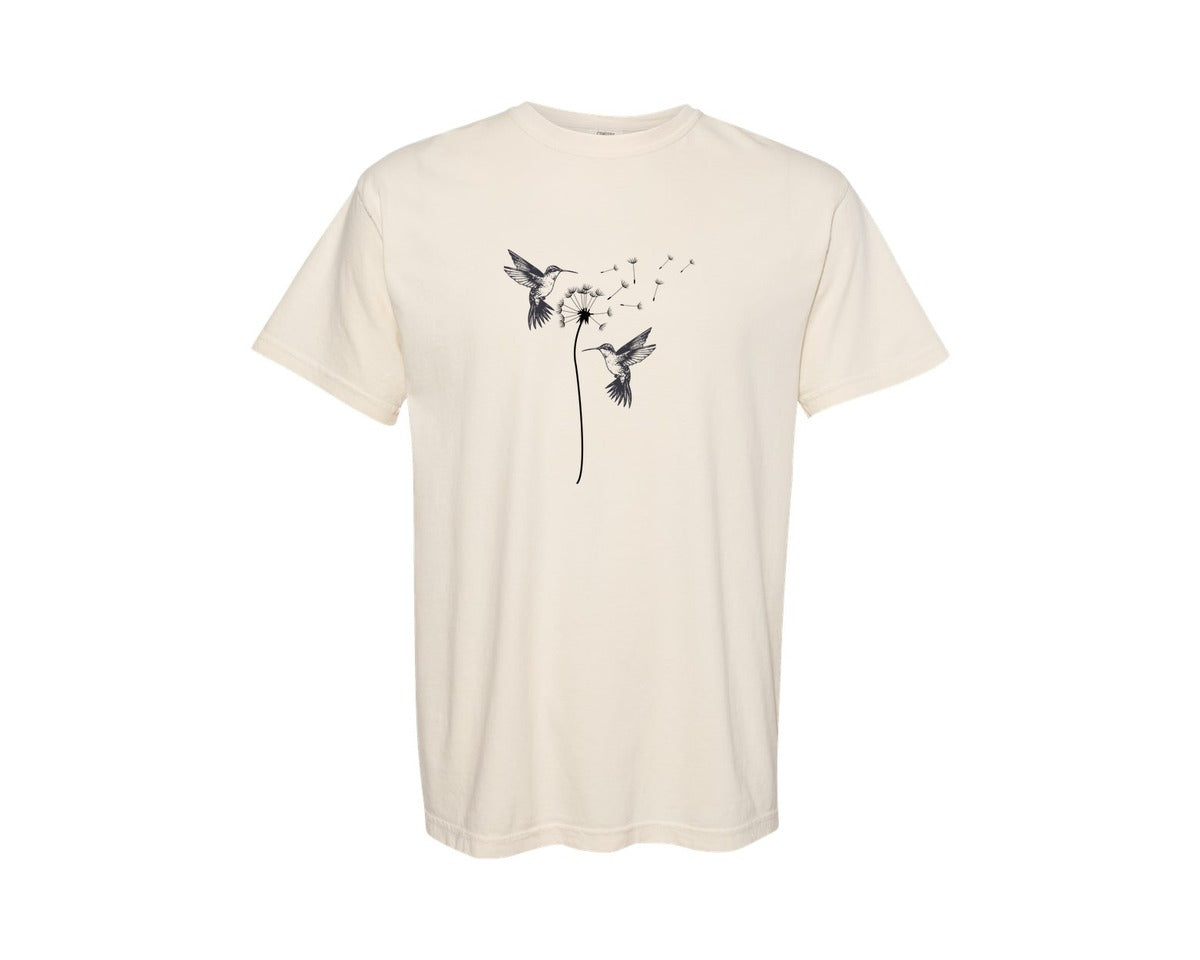 brand:Comfort Colors|color:Ivory|Bird Hummingbird Dandelion Flowers Shirt Graphic T-Shirt