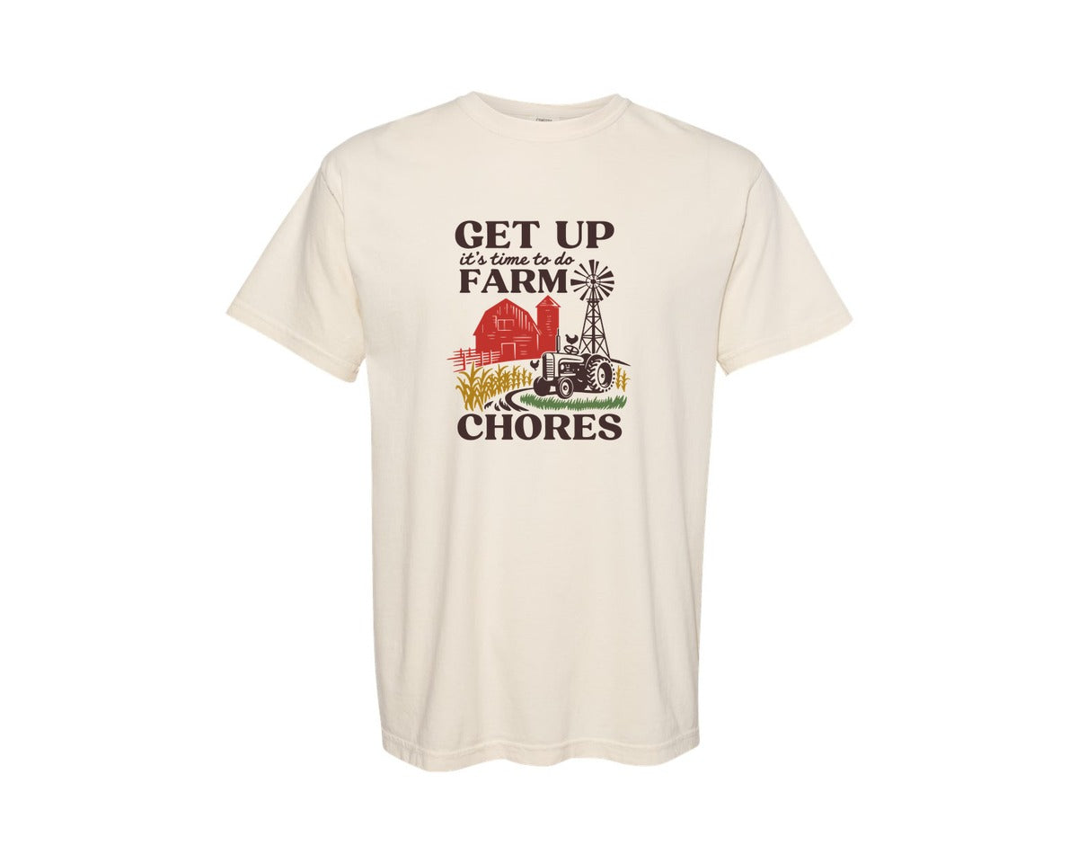 brand:Comfort Colors|color:Ivory|Get Up Its Time To Do Farm Chores 2 Graphic T-Shirt