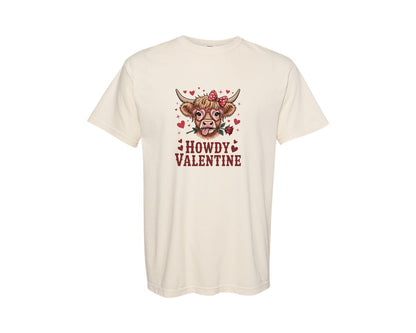 brand:Comfort Colors|color:Ivory|Howdy Valentine Cute Cow Love Love Graphic T-Shirt