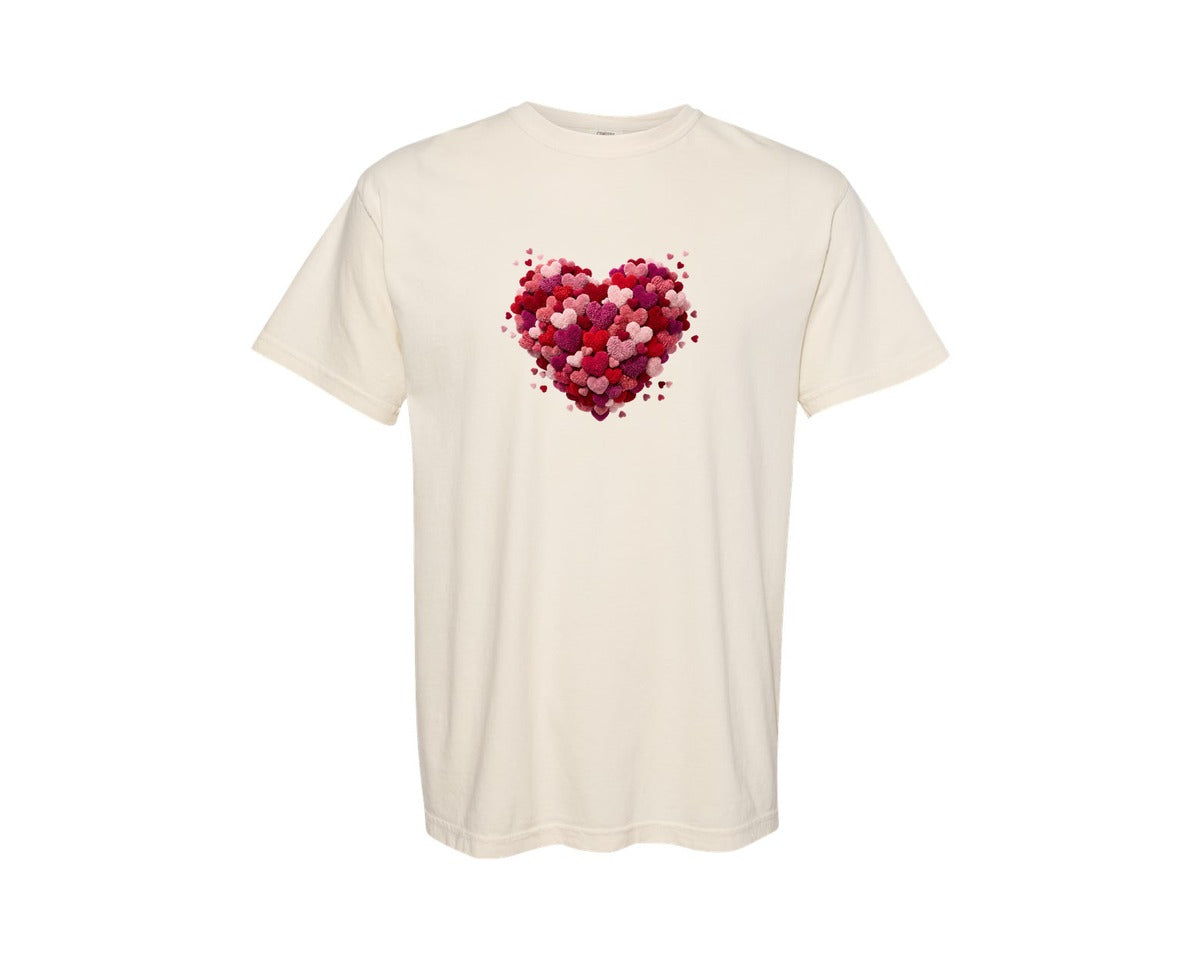 brand:Comfort Colors|color:Ivory|Faux Yarn Heart Valentine 2 Graphic T-Shirt