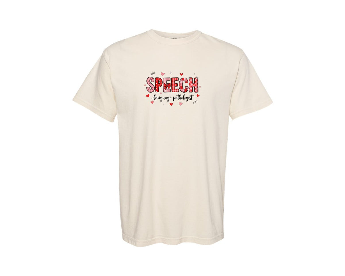 brand:Comfort Colors|color:Ivory|Valentine Slp Speech Teacher Graphic T-Shirt