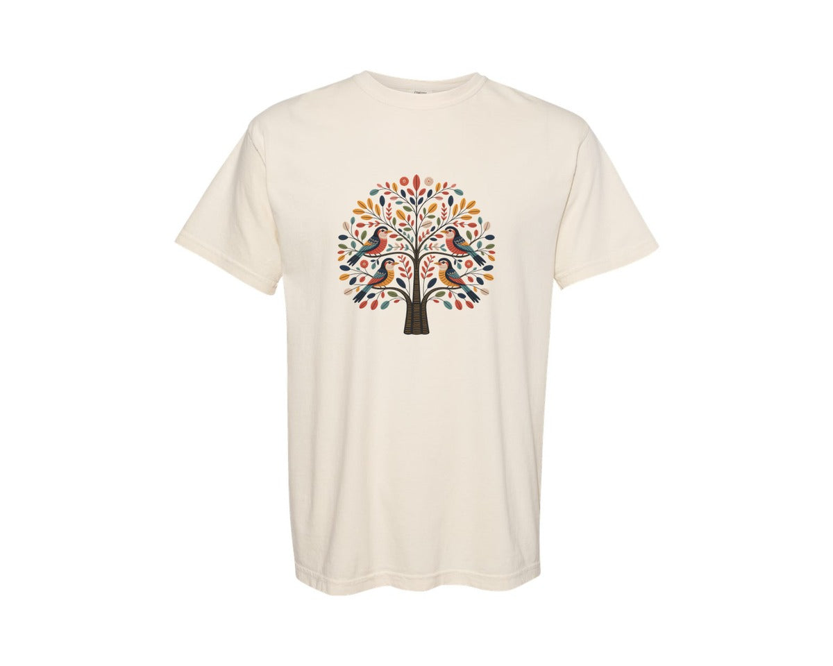 brand:Comfort Colors|color:Ivory|Folk Art Tree Of Life Birds Floral Graphic T-Shirt