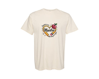 brand:Comfort Colors|color:Ivory|Spanish Teacher Rainbow Pencil Graphic T-Shirt