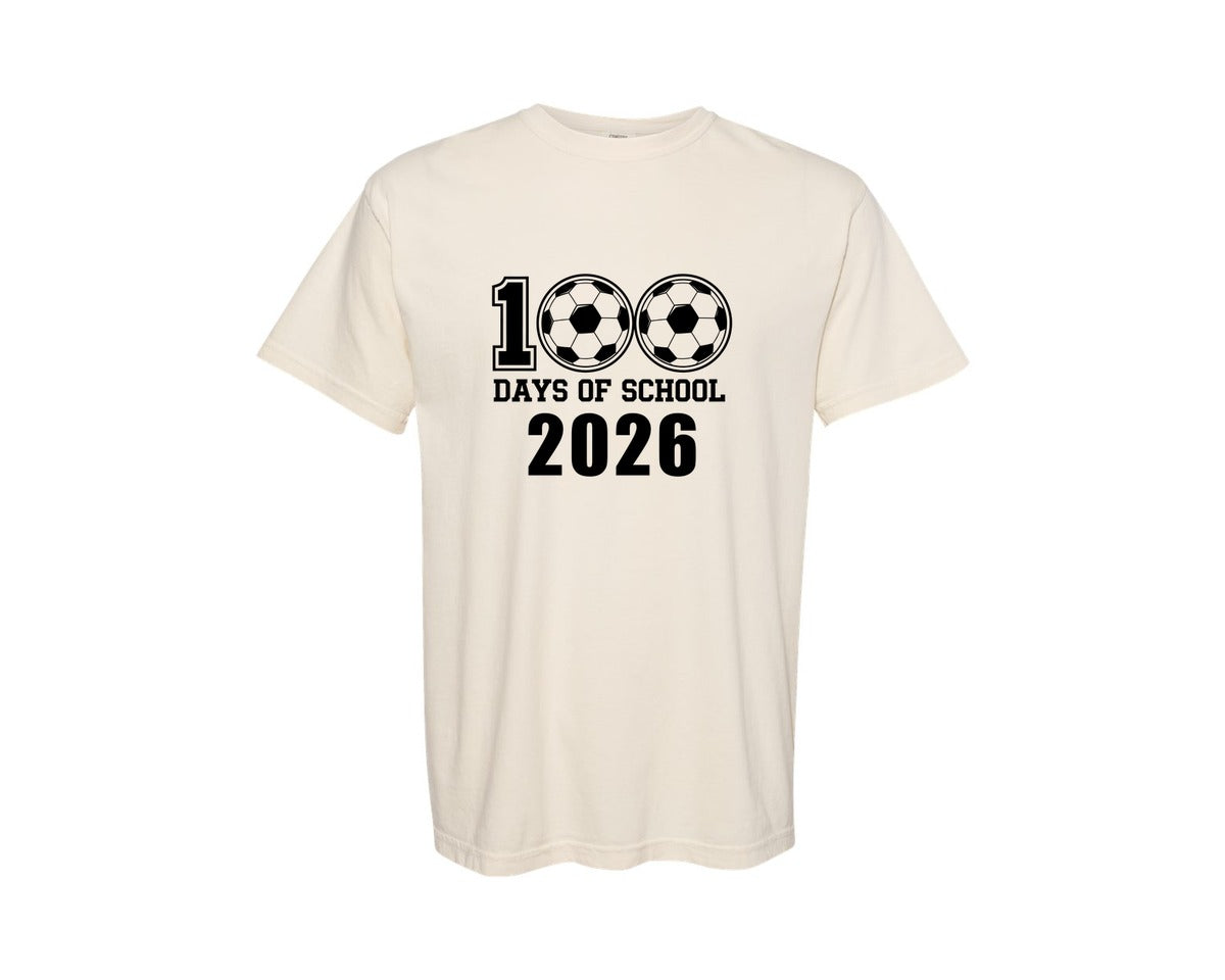 brand:Comfort Colors|color:Ivory|100 Days Soccer School 2026 Graphic T-Shirt
