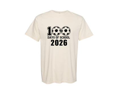 brand:Comfort Colors|color:Ivory|100 Days Soccer School 2026 Graphic T-Shirt