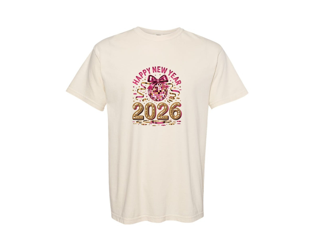 brand:Comfort Colors|color:Ivory|2026 New Year Disco Ball Sweatshirt Graphic T-Shirt