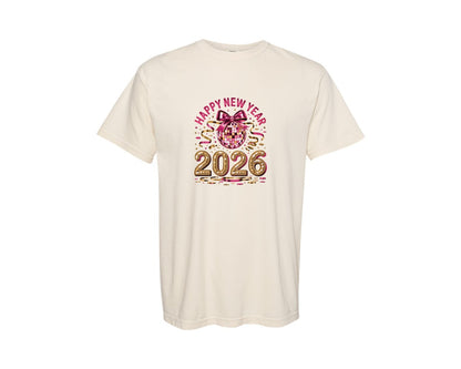 brand:Comfort Colors|color:Ivory|2026 New Year Disco Ball Sweatshirt Graphic T-Shirt