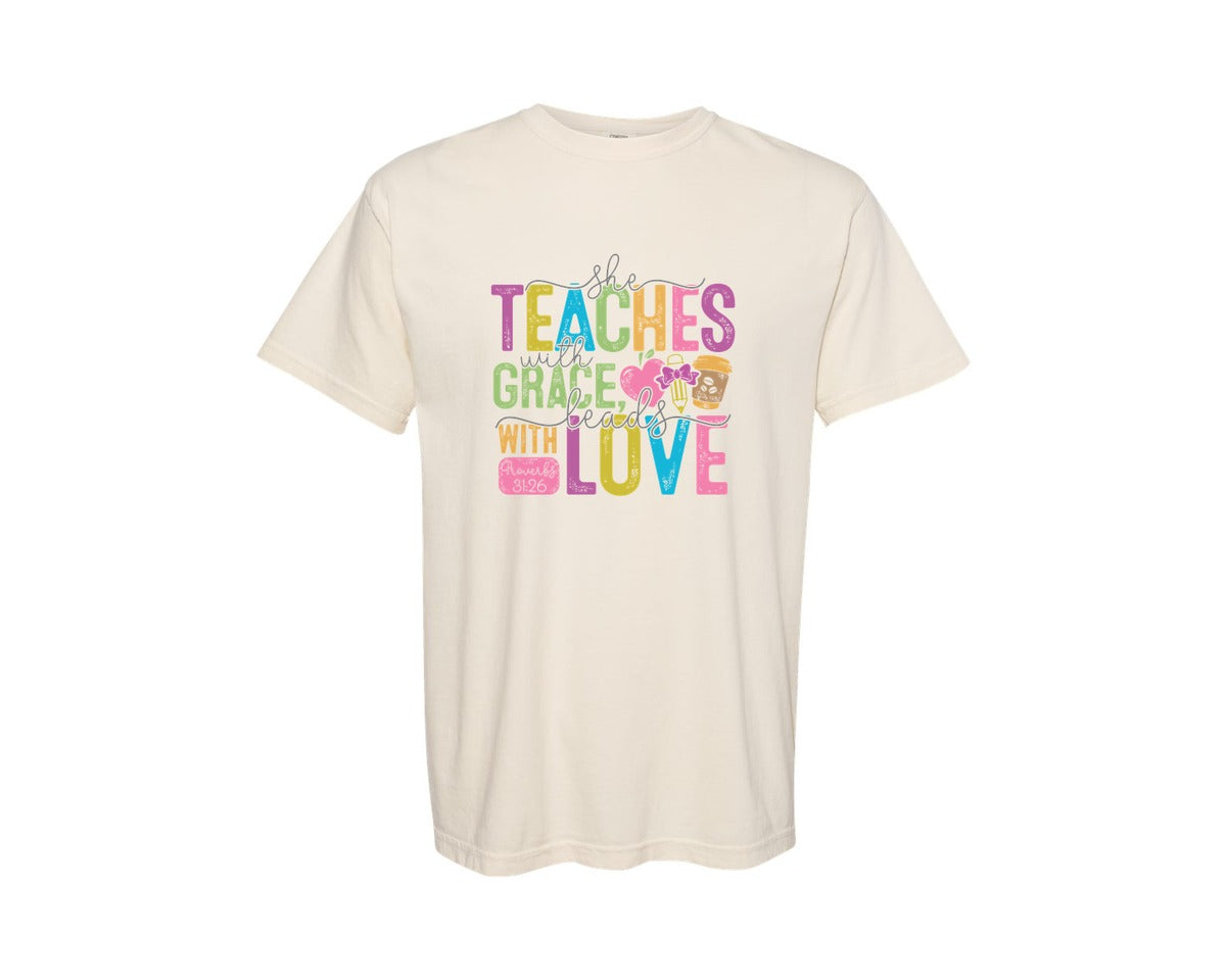 brand:Comfort Colors|color:Ivory|Christian Teacher Bible Verese Graphic T-Shirt