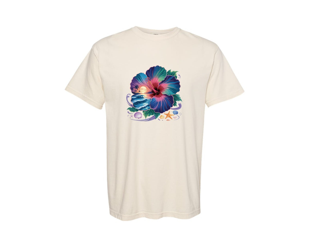 brand:Comfort Colors|color:Ivory|Tropical Sunset Palm Tree Graphic T-Shirt