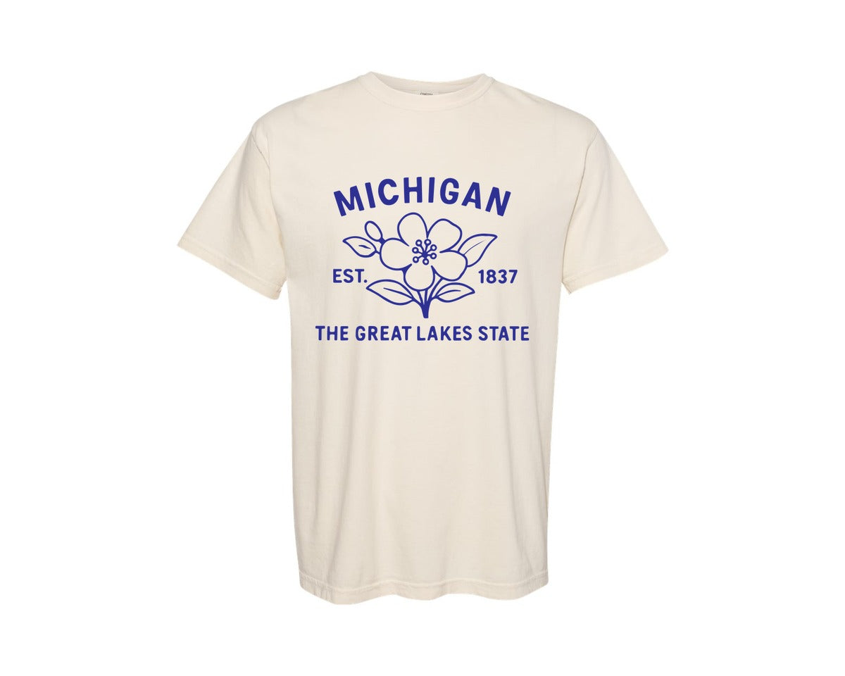 brand:Comfort Colors|color:Ivory|Michigan Usa State Flower Graphic T-Shirt