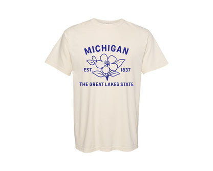 brand:Comfort Colors|color:Ivory|Michigan Usa State Flower Graphic T-Shirt