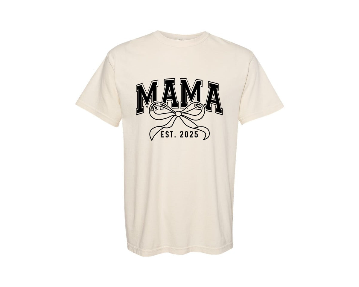 brand:Comfort Colors|color:Ivory|Mama Bow Varsity Graphic T-Shirt