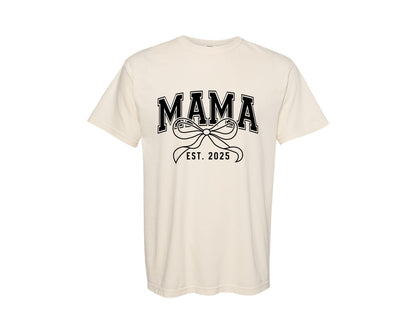 brand:Comfort Colors|color:Ivory|Mama Bow Varsity Graphic T-Shirt