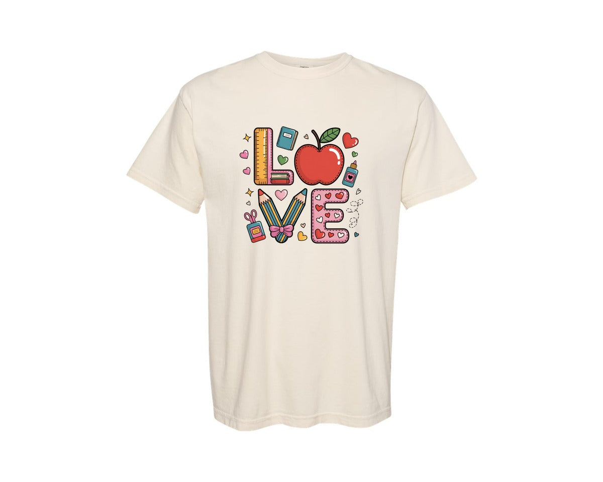 brand:Comfort Colors|color:Ivory|Love Valentine Teacher Teacher Graphic T-Shirt