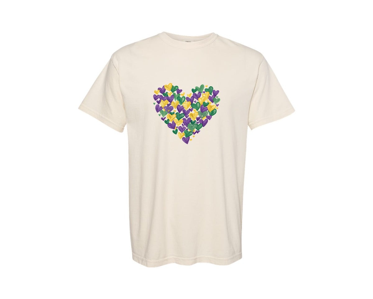 brand:Comfort Colors|color:Ivory|Mardi Gras Heart Painted Carnival Graphic T-Shirt