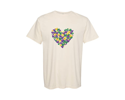 brand:Comfort Colors|color:Ivory|Mardi Gras Heart Painted Carnival Graphic T-Shirt