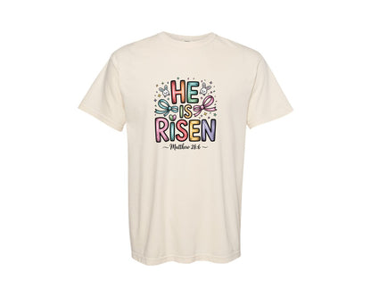 brand:Comfort Colors|color:Ivory|He Is Risen Easter Matthew 286 Graphic T-Shirt