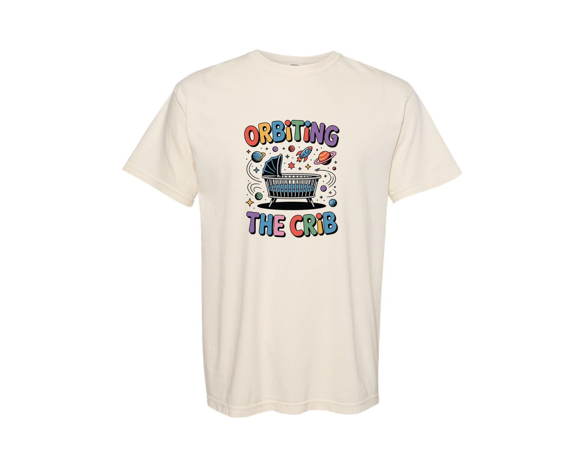 brand:Comfort Colors|color:Ivory|Orbiting The Crib Baby Space Art Graphic T-Shirt