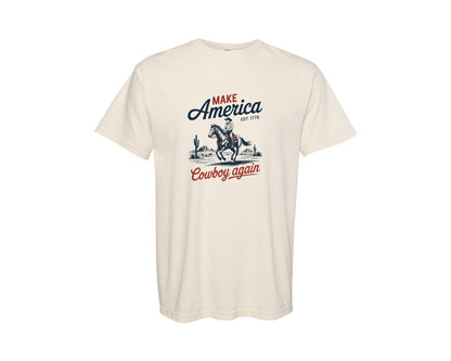 brand:Comfort Colors|color:Ivory|Make America Cowboy Again Horse Usa Graphic T-Shirt