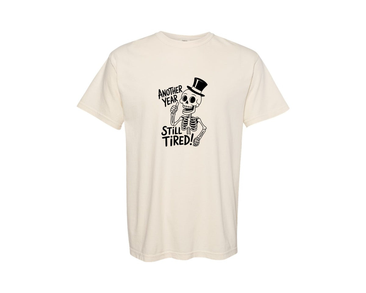 brand:Comfort Colors|color:Ivory|Funny Skeleton Happy New Year 2026 Graphic T-Shirt