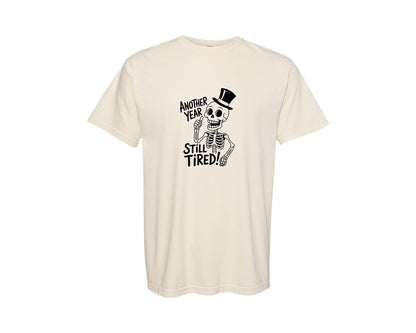 brand:Comfort Colors|color:Ivory|Funny Skeleton Happy New Year 2026 Graphic T-Shirt