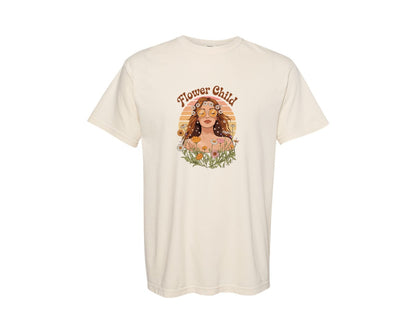 brand:Comfort Colors|color:Ivory|Flower Child Retro Boho Girl Art Graphic T-Shirt