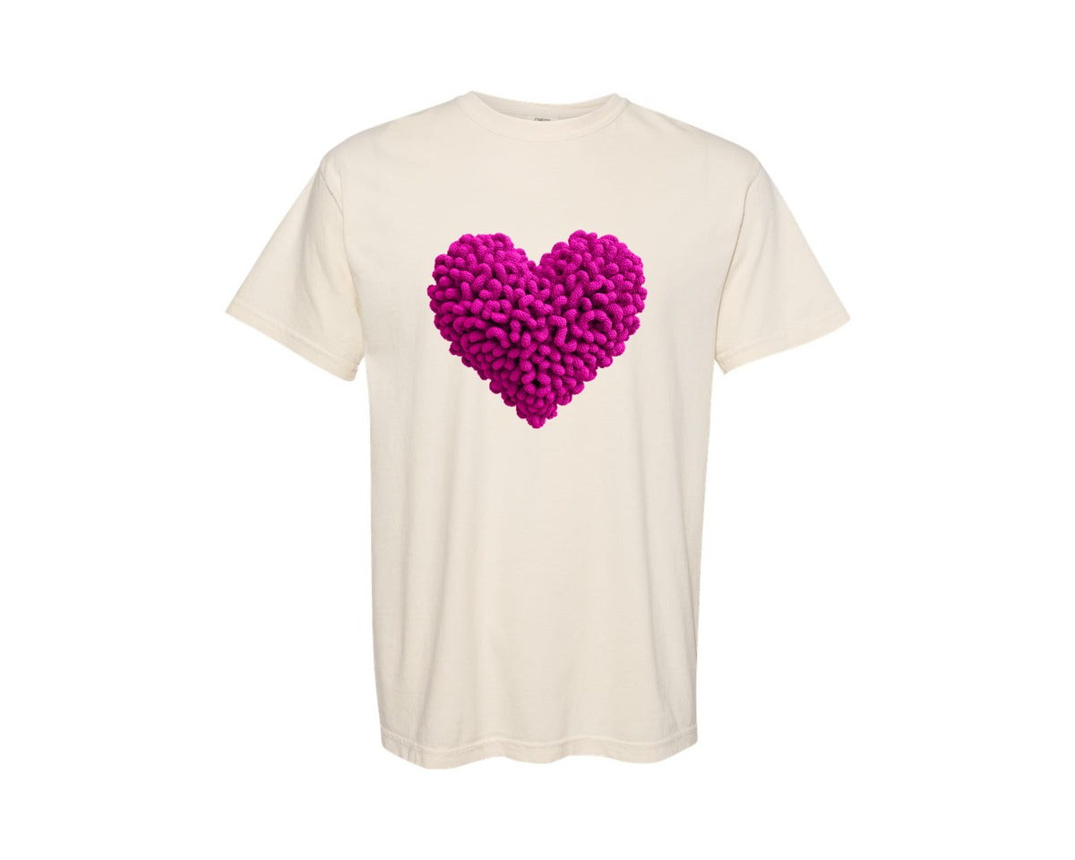 brand:Comfort Colors|color:Ivory|Crochet Heart T Shirt Graphic T-Shirt
