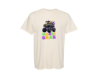brand:Comfort Colors|color:Ivory|Kids Monster Truck Mardi Gras Gift Graphic T-Shirt