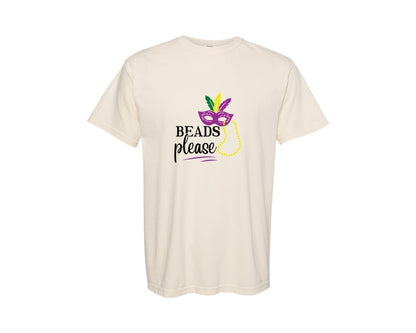 brand:Comfort Colors|color:Ivory|Mardi Gras Beads Please Graphic T-Shirt