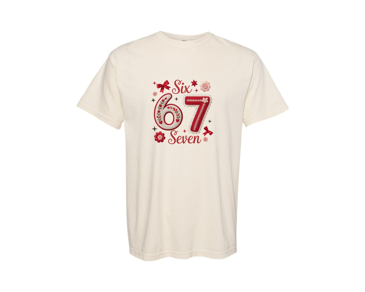 brand:Comfort Colors|color:Ivory|Six Seven Coquette Bow Valentine Graphic T-Shirt