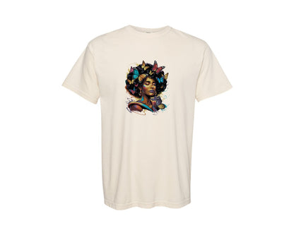 brand:Comfort Colors|color:Ivory|Butterfly Black Woman 2 Graphic T-Shirt