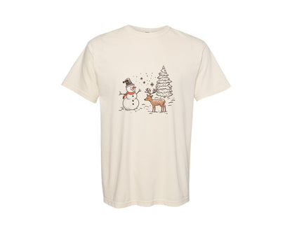 brand:Comfort Colors|color:Ivory|Christmas Winter Scene Xmas Tree Deer Graphic T-Shirt
