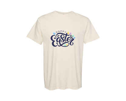 brand:Comfort Colors|color:Ivory|Faux Crochet Happy Easter Graphic T-Shirt