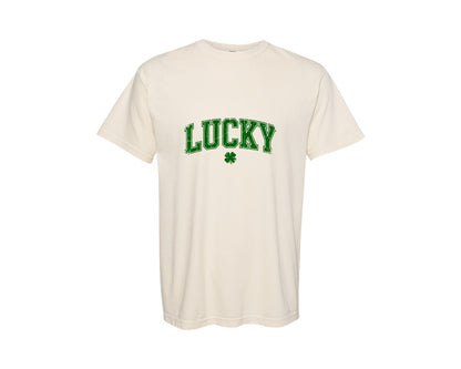 brand:Comfort Colors|color:Ivory|Lucky Varsity St Patricks Day 16 Graphic T-Shirt