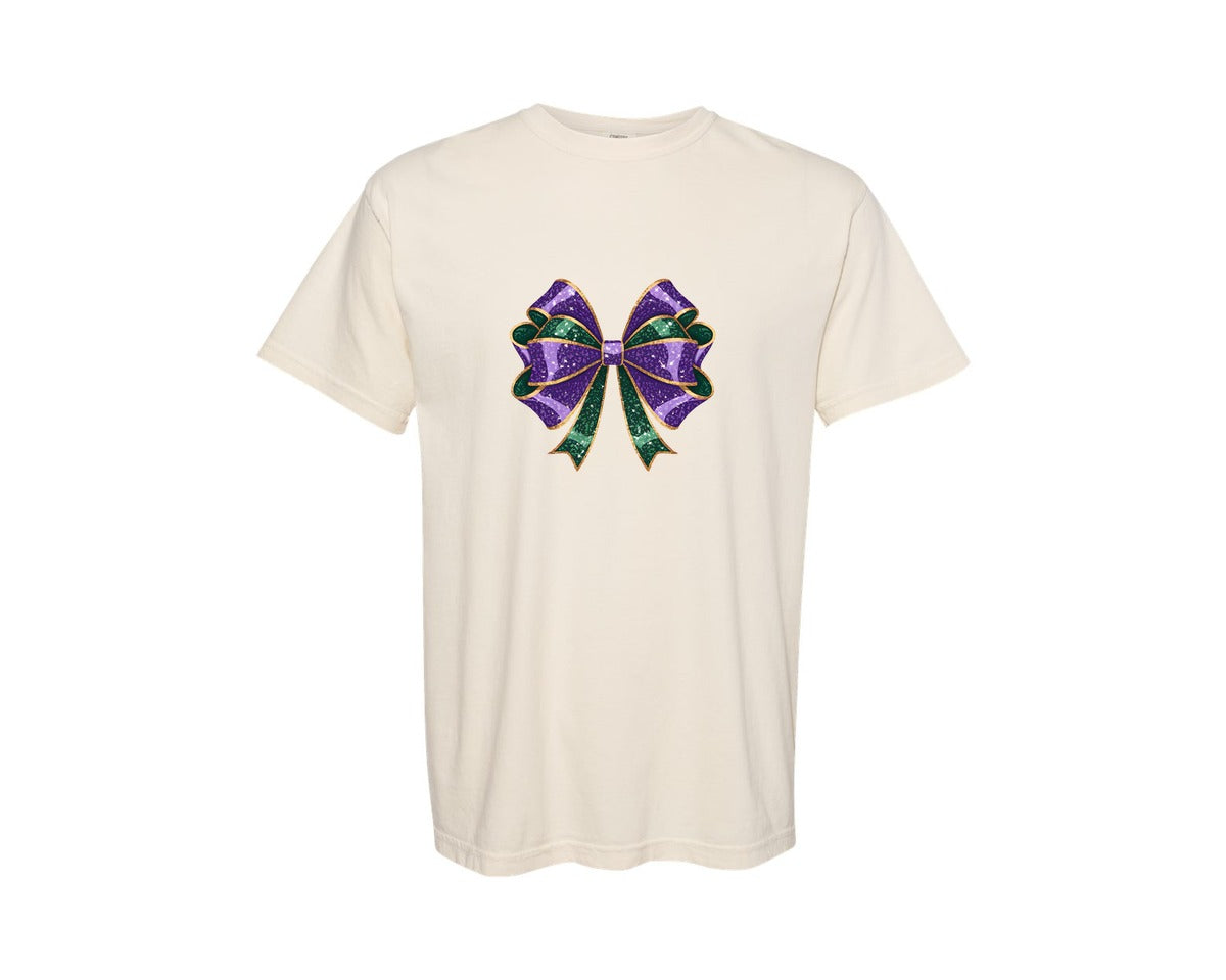 brand:Comfort Colors|color:Ivory|Mardi Gras Coquette Bow Mardi Gras 4 Graphic T-Shirt