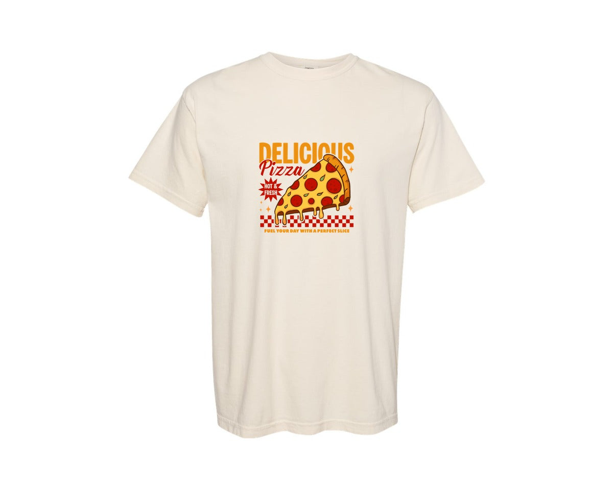 brand:Comfort Colors|color:Ivory|Retro Cartoon Pizza Urban T Shirt Design Graphic T-Shirt