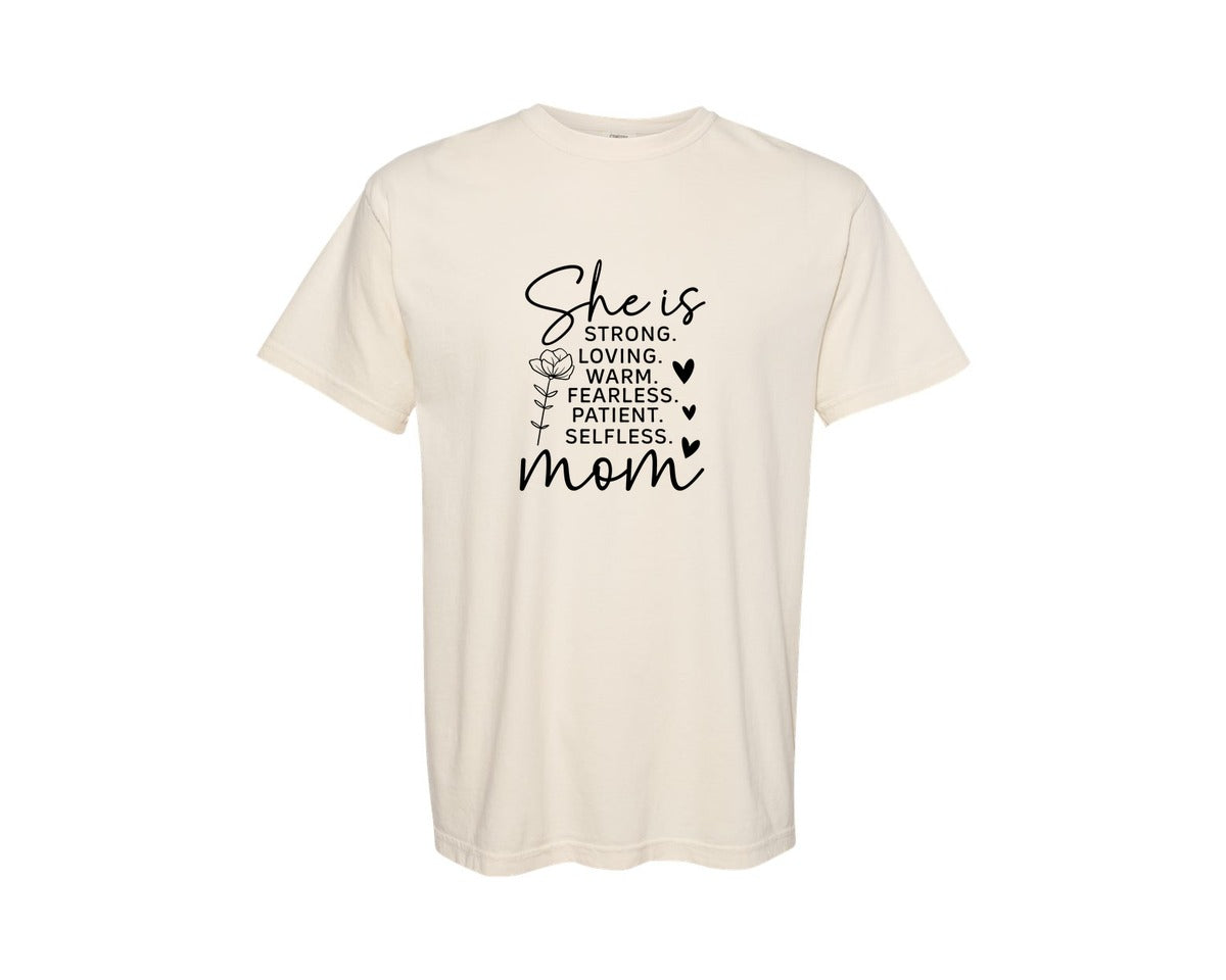 brand:Comfort Colors|color:Ivory|She Is Strong Loved Mama Graphic T-Shirt