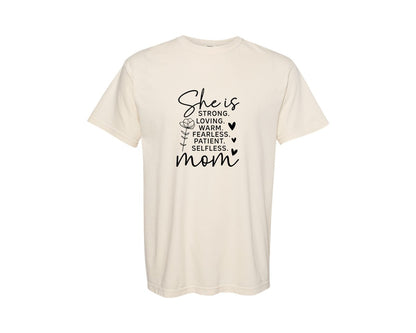 brand:Comfort Colors|color:Ivory|She Is Strong Loved Mama Graphic T-Shirt