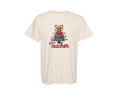 brand:Comfort Colors|color:Ivory|Crochet Yarn Christmas Teacher Tree Graphic T-Shirt
